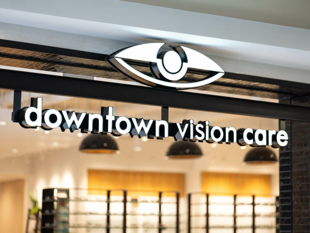 Logo outside the main entrance of Downtown Vision Care.